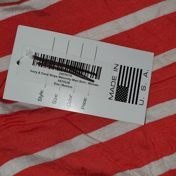 Ivory And Coral Stripe Maxi Maternity Skirt - Picture 4 of 8